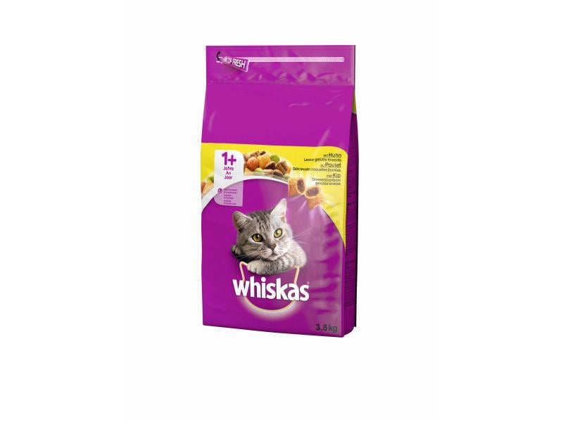 Whiskas Trockenfutter Adult Huhn, 3.8 kg Alleinfuttermittel für ausgewachsene Katzen