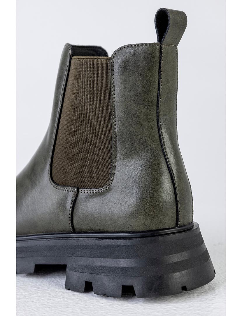 Khaki Green Leather Chelsea Boots