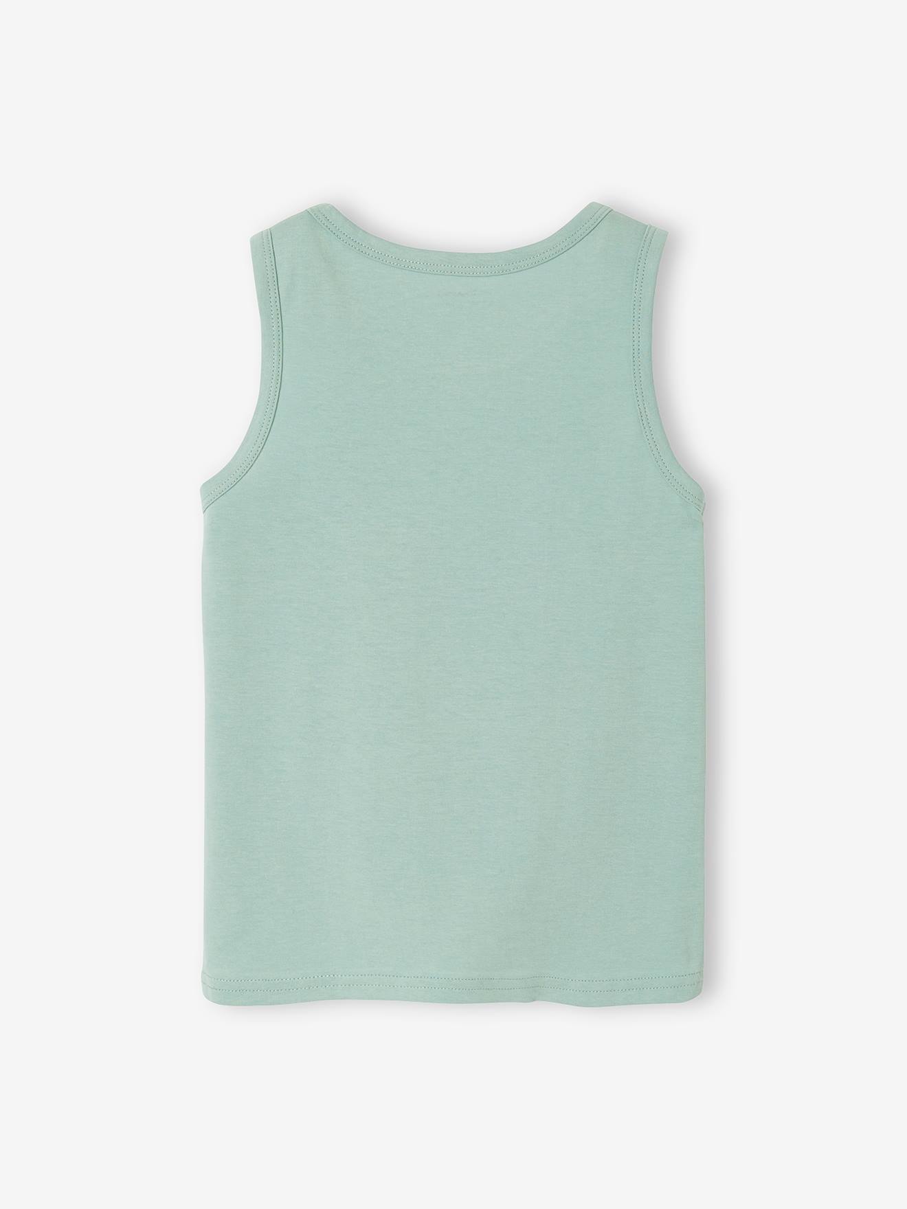Camiseta sem mangas com estampa animal, para meninos, azul claro liso com motivos.