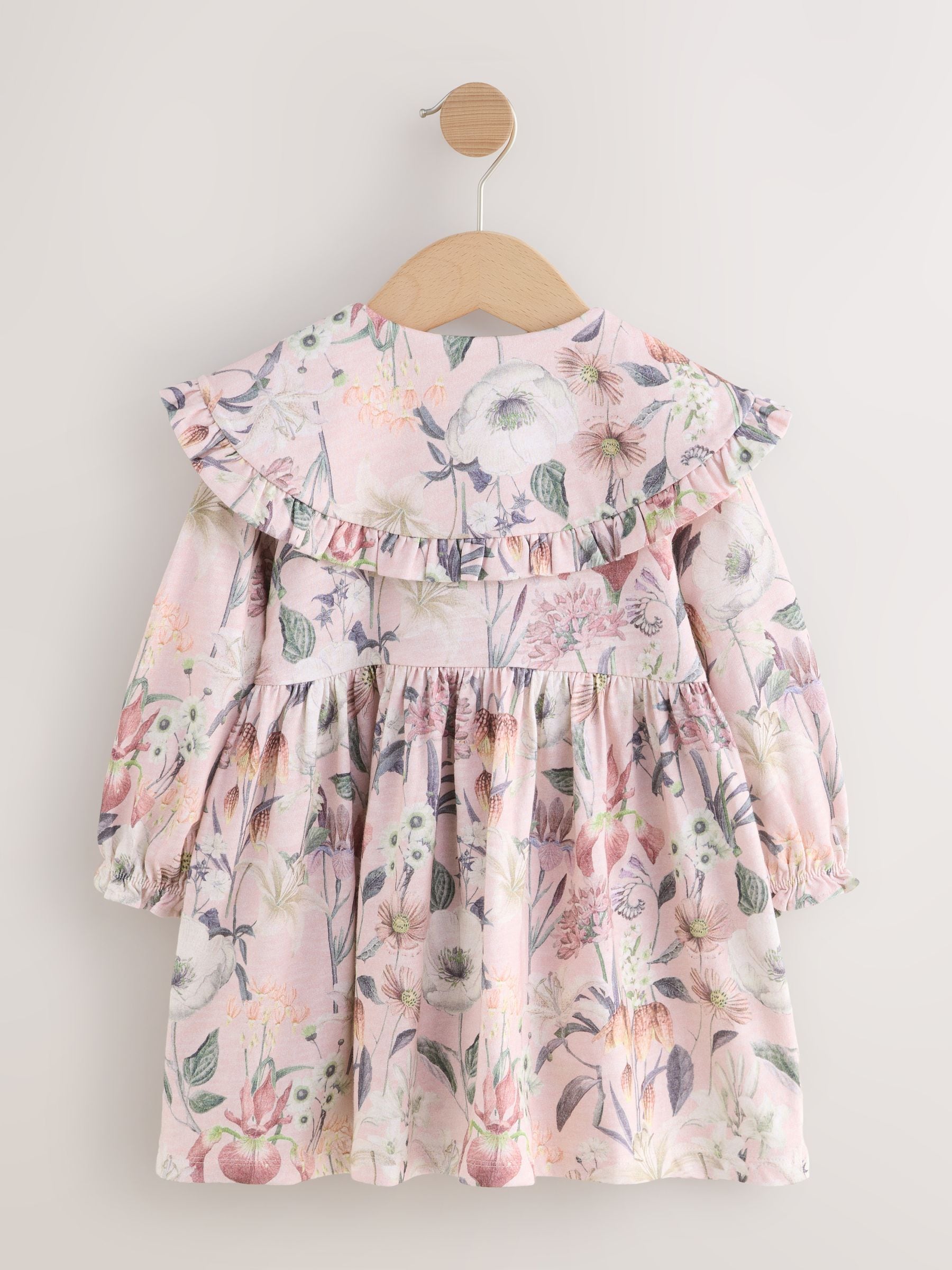 Roze met bloemenprint - Jurk met lange mouwen en kraag (3mnd-7jr)