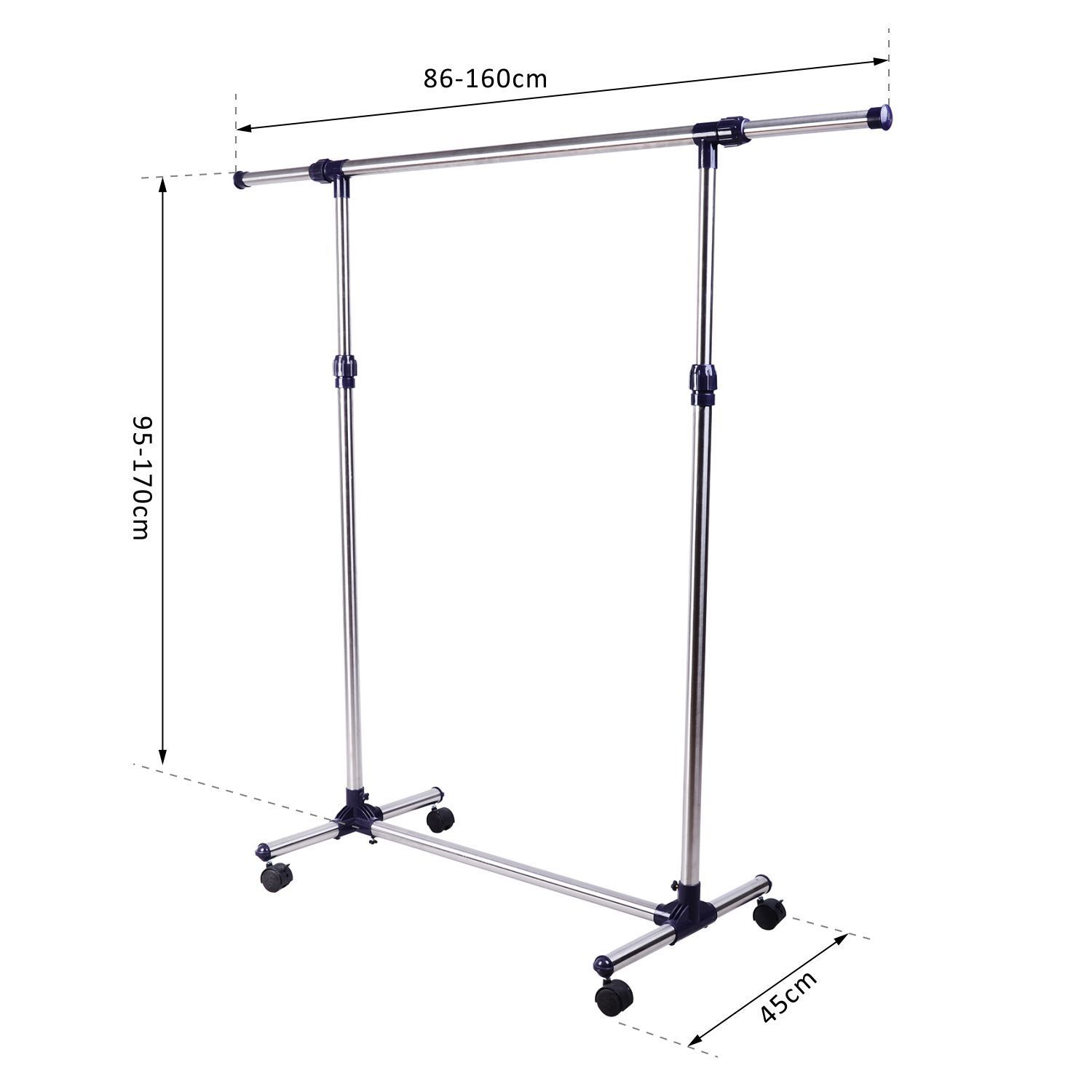 HOMCOM Garderobenständer individuell verstellbar silber (86-160) x 45 x (95-170) cm (BxLxH)