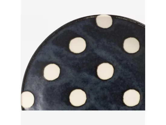 HABITAT - Soucoupe en porcelaine - Bleu marine et pois blancs - 14 cm - Pinako
