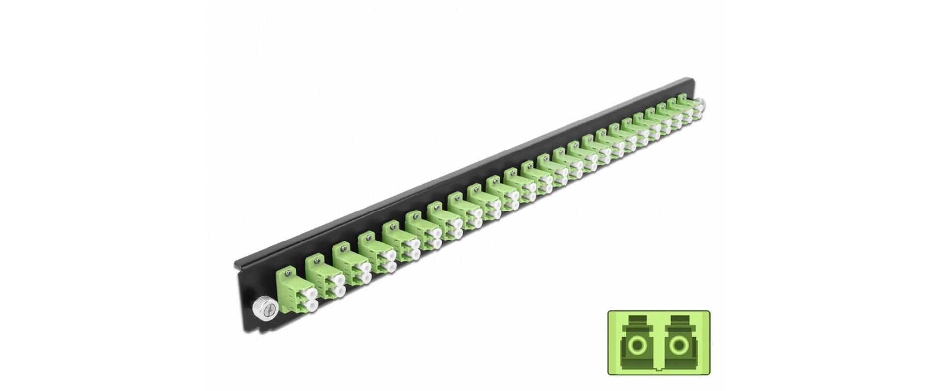 Verteilerplatte Frontblende 24 Port LC Duplex OM5 MMDelock 19″ Spleissbox Frontblende 24 Port LC Duplex OM5 Multimode lindgrün
