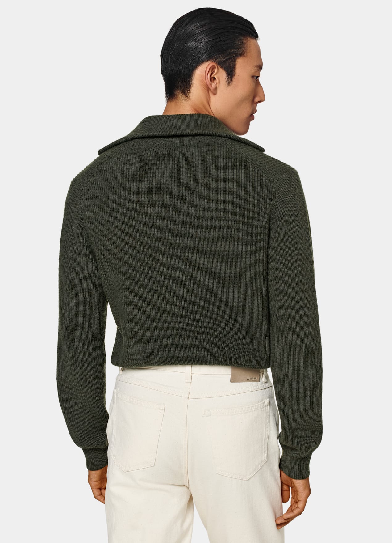 Pull semi-zippé côtelé vert foncé