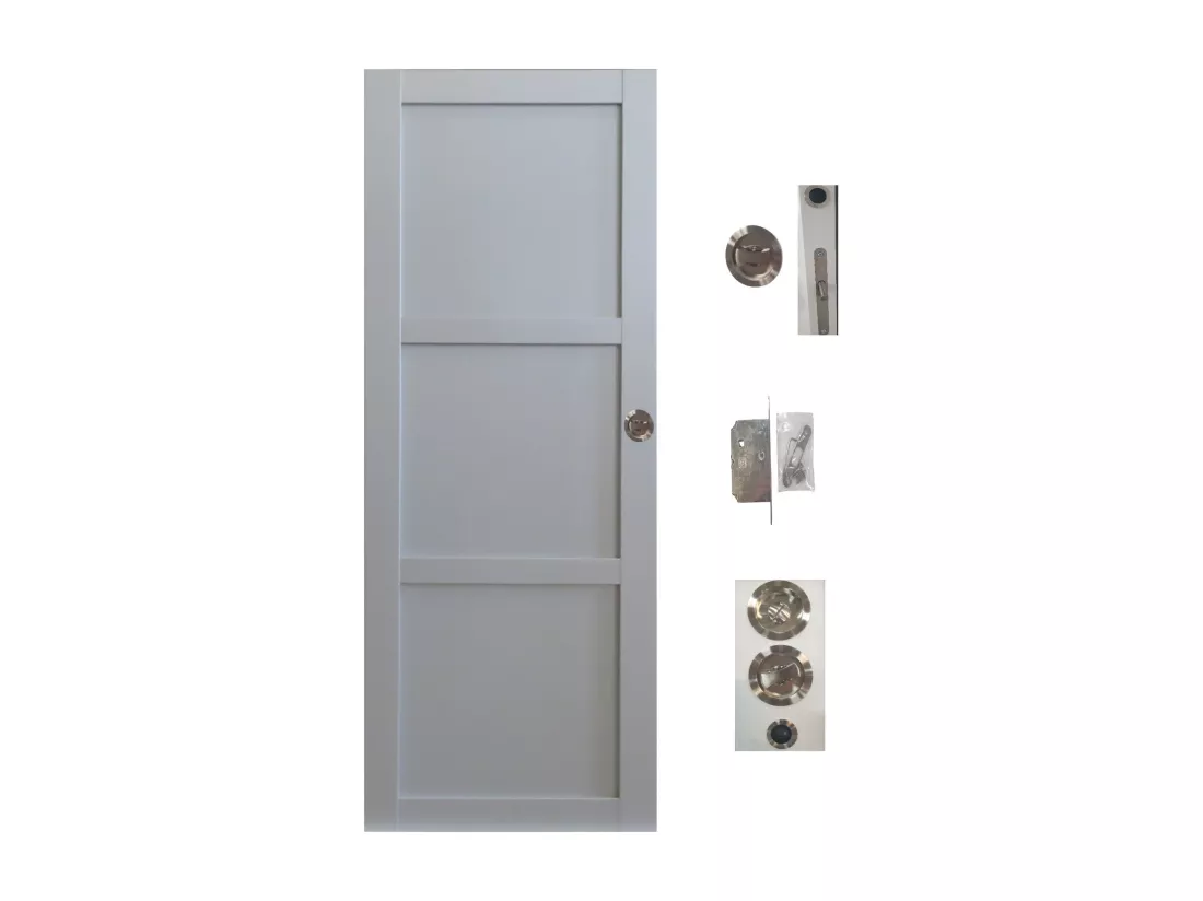 Porte Coulissante Greyria Gris Clair 3 Panneaux Ral7035 H204 X L73 + Serrure à Condamnation Gd Menuiseries