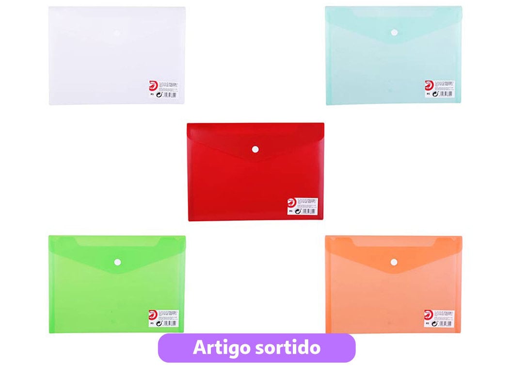 PASTA ENVELOPE AUCHAN PLÁSTICA A5 CORES SORTIDAS