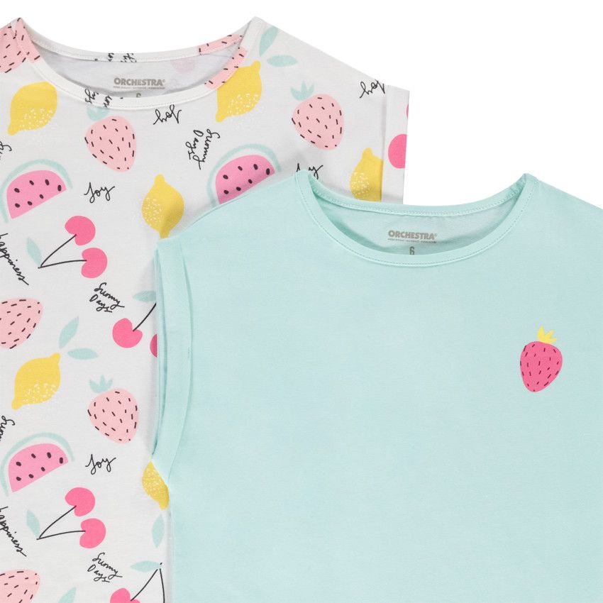 Lot de 2 t-shirts fantaisie forme boite en jersey pour fille - Ecru