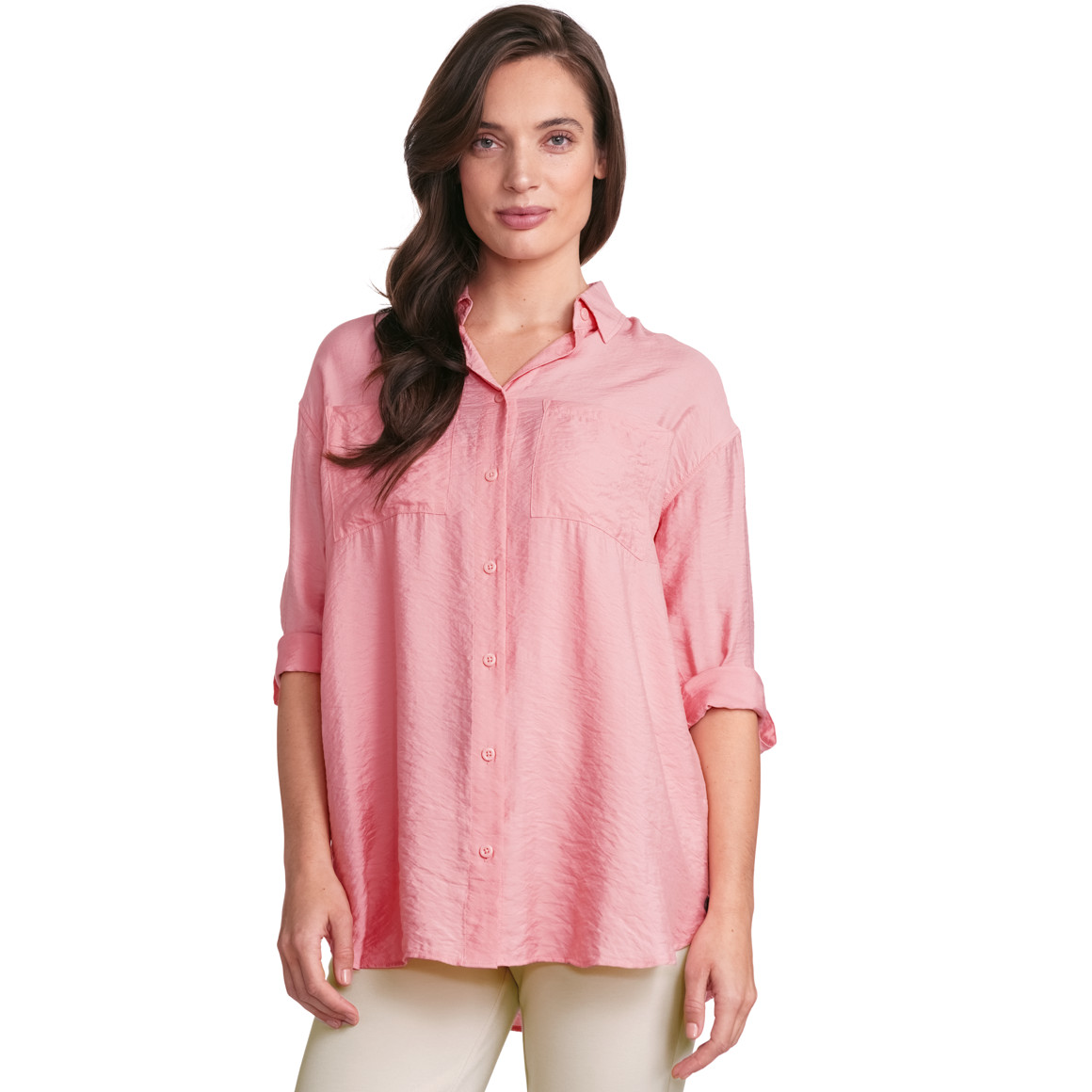 Gina Collection Damen Longbluse mit Kentkragen rosa