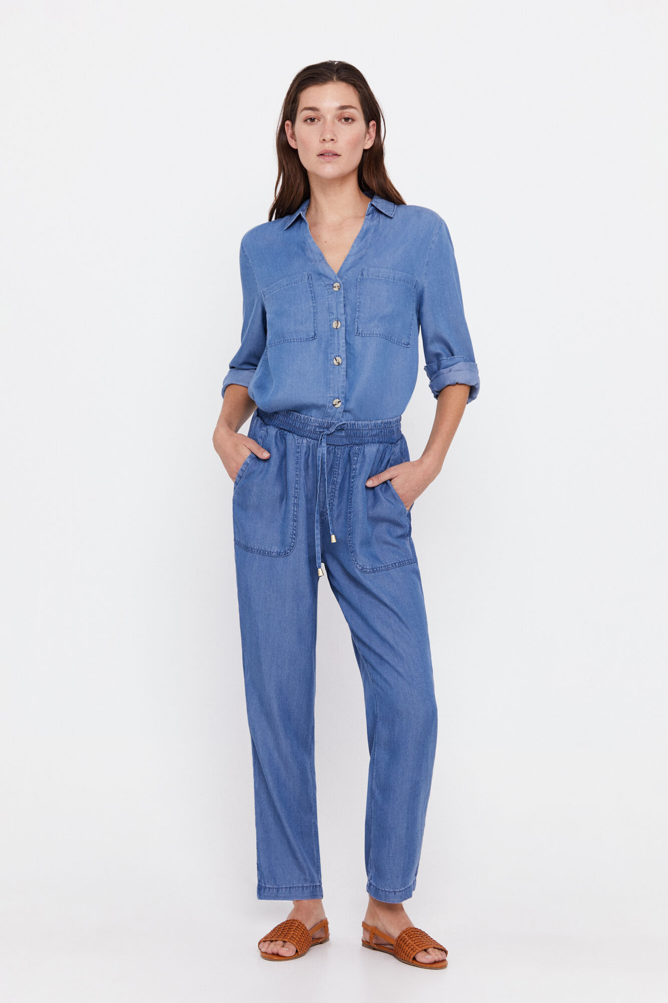 Calça fluida 100% Tencel - Azul