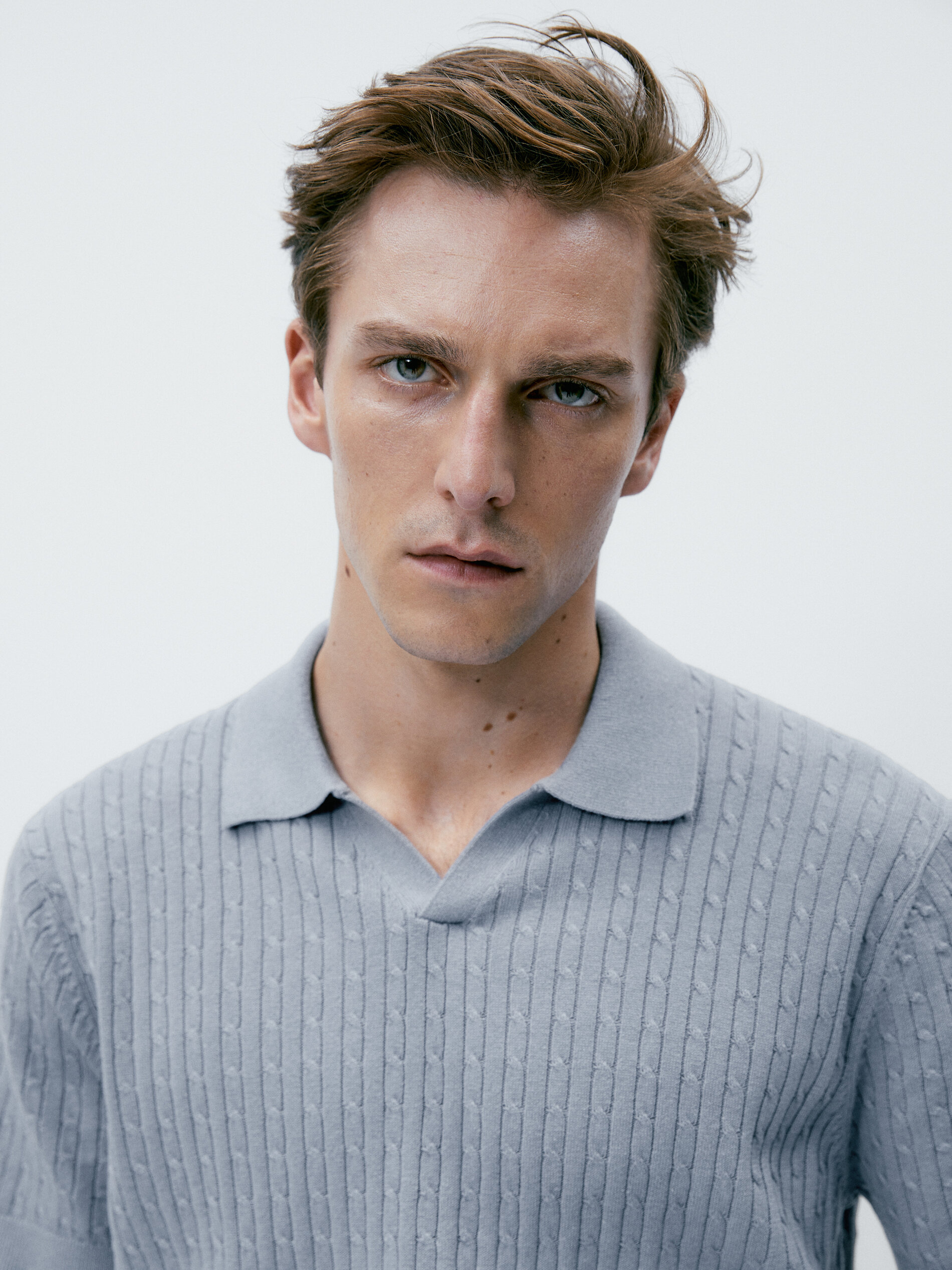 Camisa polo de malha trançada - AZUL