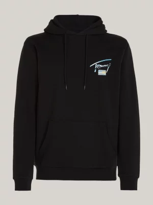 Moletom com capuz e estampa metálica com logo nas costas