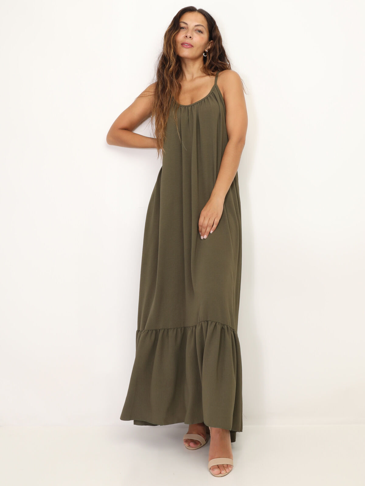 Robe fluide à bas évasé et volonté- Kaki