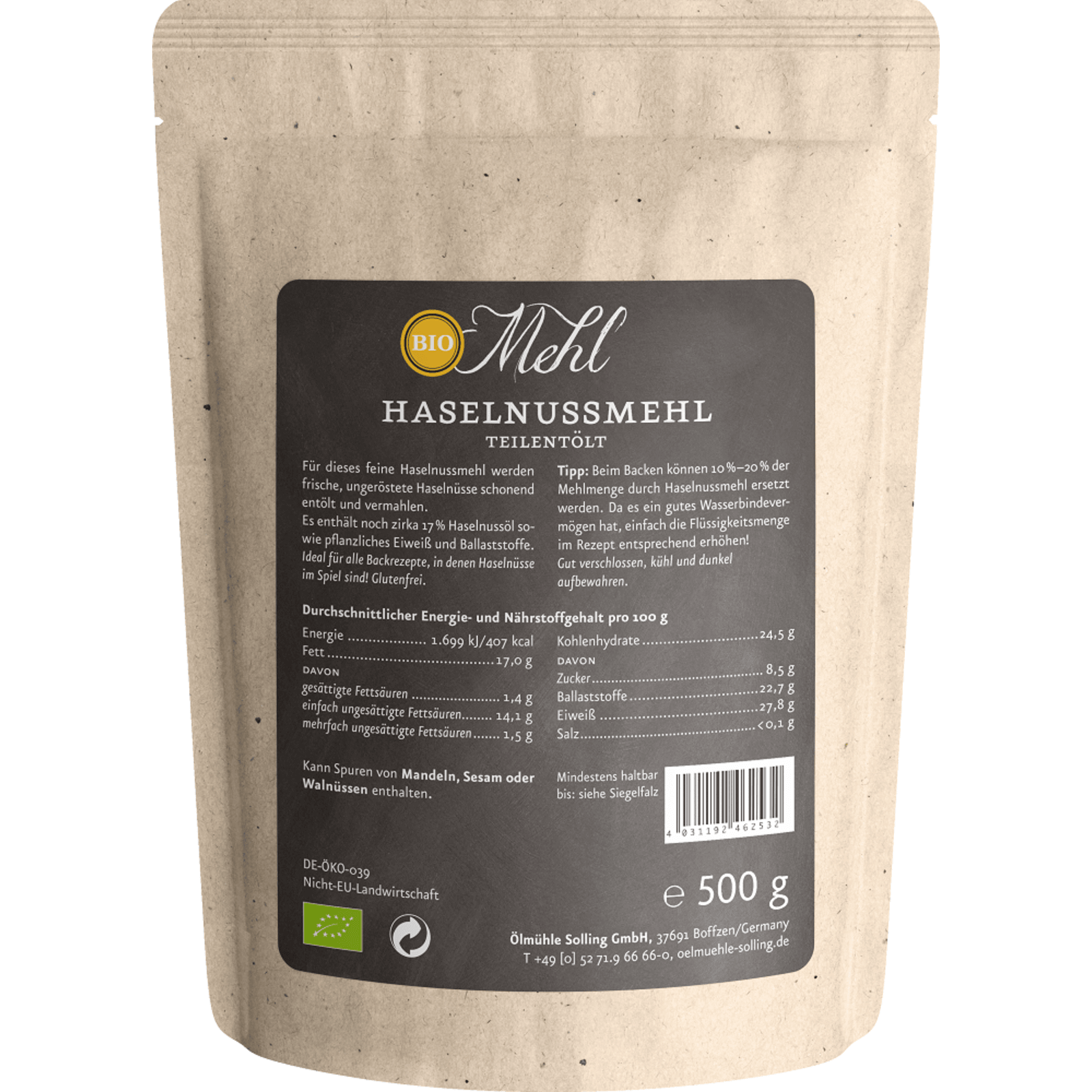 Haselnussmehl teilentölt bio (500g)