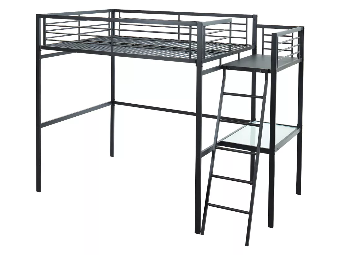 Lit mezzanine CASUAL II - 140 x 190 cm - plateforme bureau - Anthracite + matelas