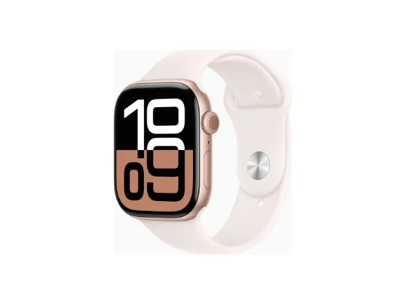 Apple Watch Series 10 (GPS) - 46 mm - roseguldaluminium - smart ur med sportsbånd - fluoroelastomer - lyserød - båndstørrelse: M/L - 64 GB - Wi-Fi 4, UWB, Bluetooth - 36.4 g
