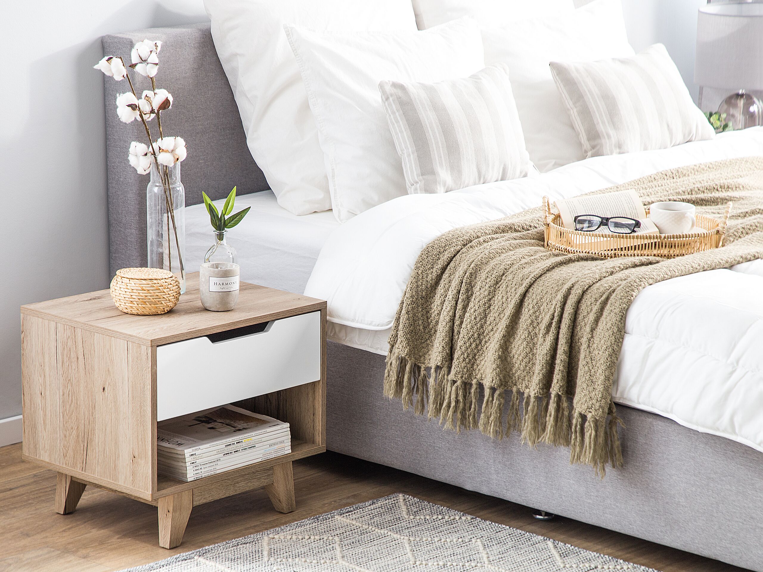 Beliani - SPENCER - Nachtkastje - Lichte houtkleur|Wit - MDF