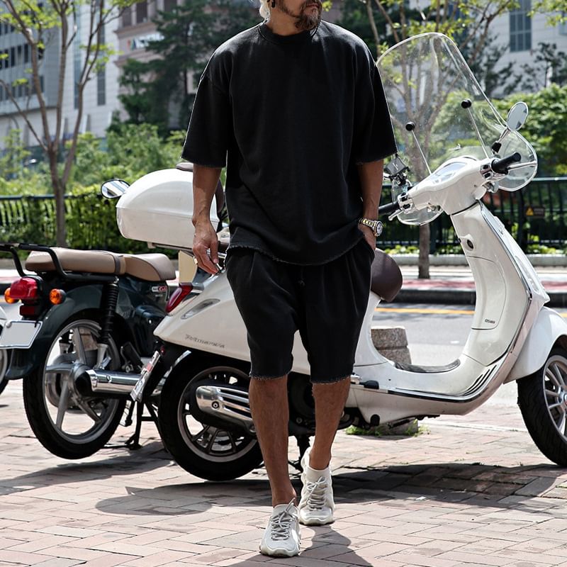 Dubbel Wit - Set: Effen T-shirt met elleboogmouwen + shorts