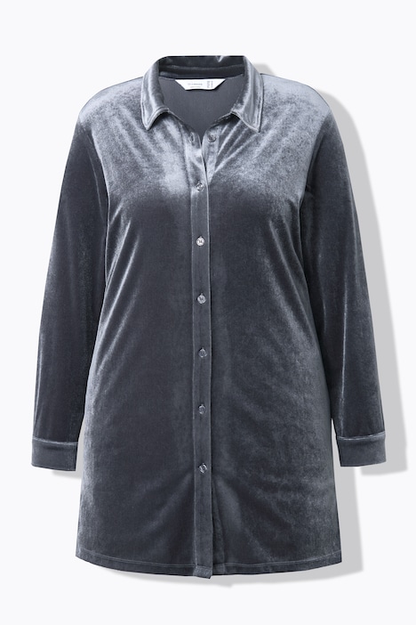 Samtbluse, längere A-Linie, Langarm