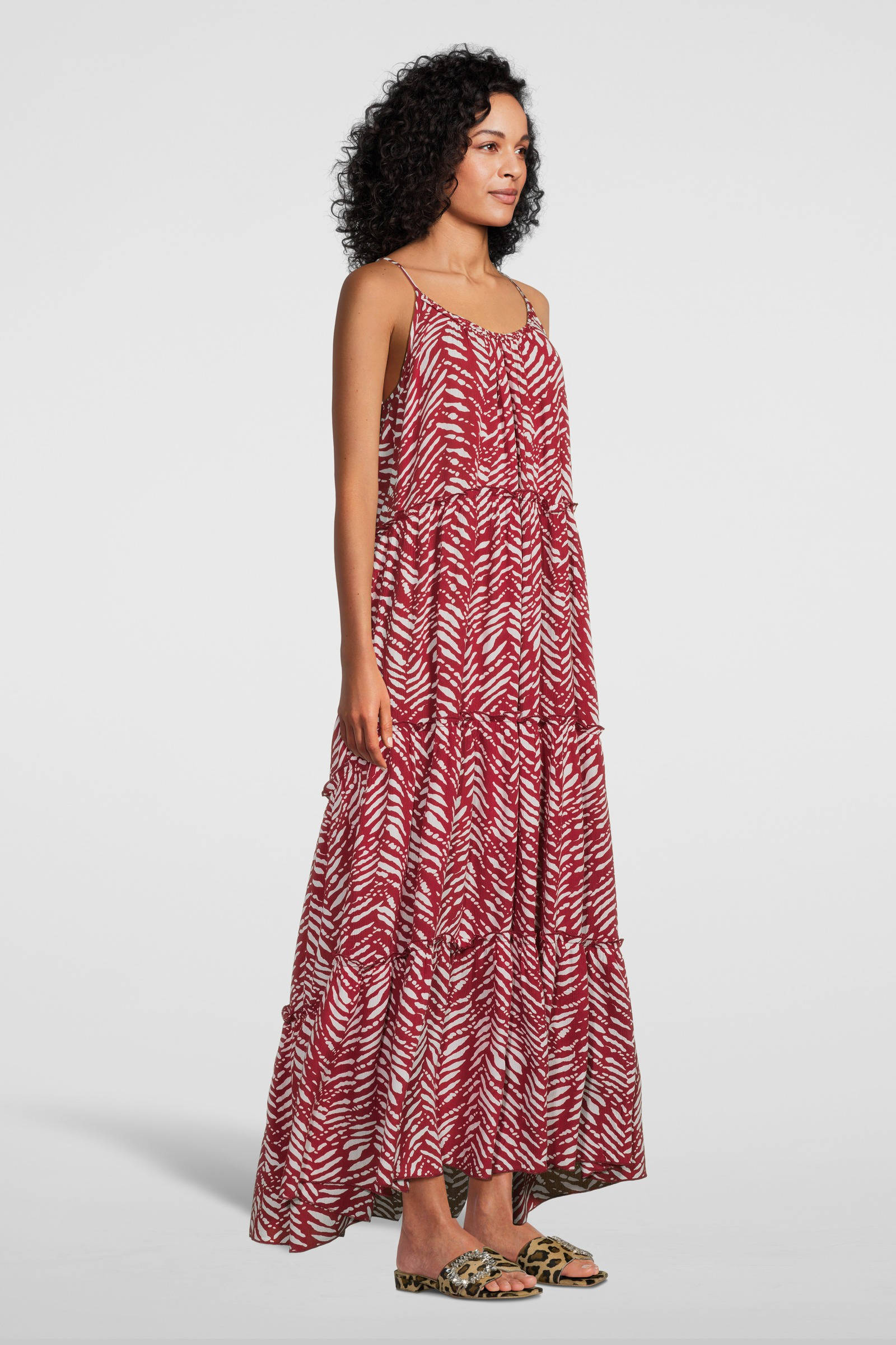 BEACHWAVE crinkle strandjurk rood/wit