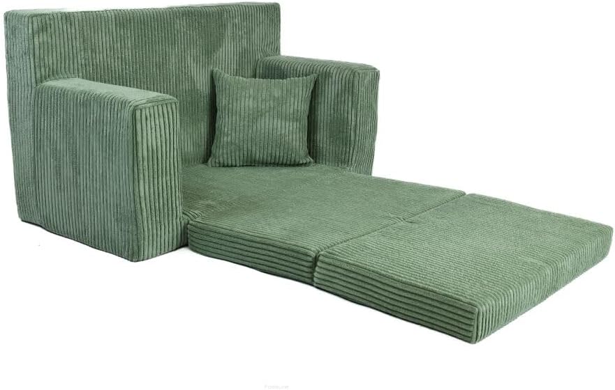 FORTISLINE - Kindersofa ausklappbar 83x47x43cm Oeko-TEX - Spielesofa für Kinder 2in1 - Kindercouch Aufklappen Bettfunktion - Schlafcouch aus Schaumstoff - Kuschel-Cord - Viele Muster (Hellgrün)