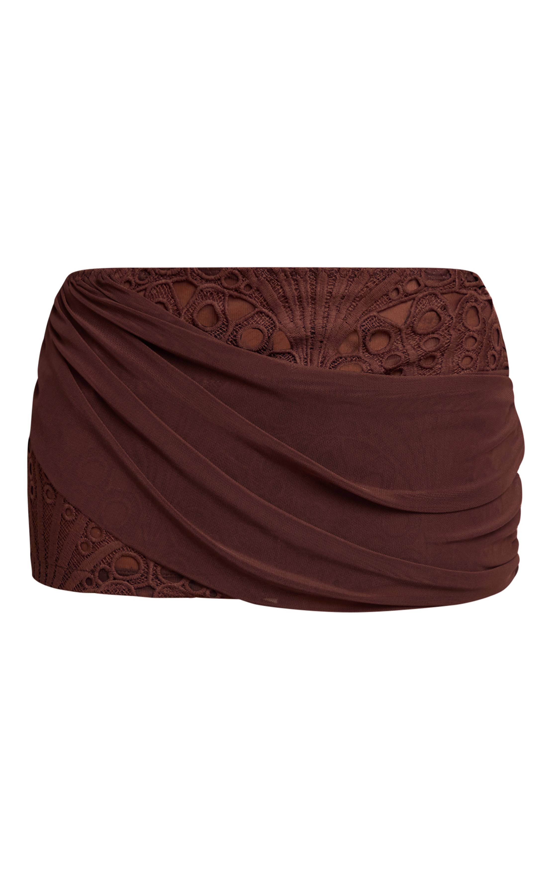 Marron Ensemble Jupe Courte À Détail Drapé En Dentelle Florale