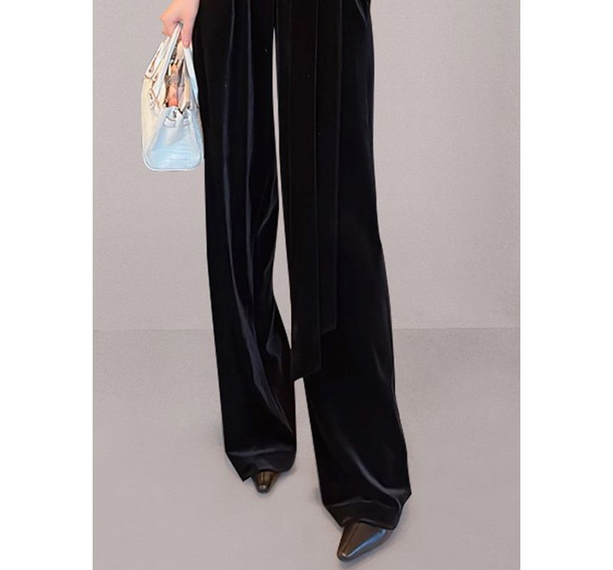 Aurora - Lange mouwen, V-hals, fluwelen jumpsuit met wijde pijpen