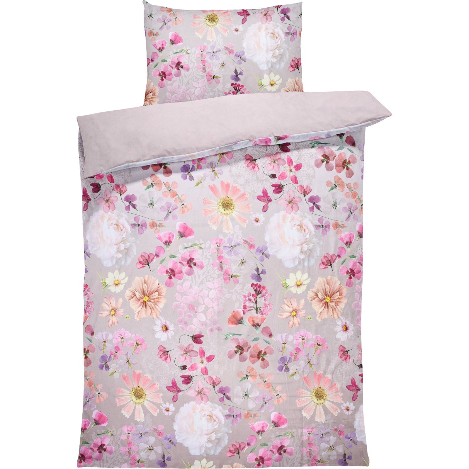 Bettwäsche Satin Blumen rosa 160x210 65x100 Bettanzug Nord