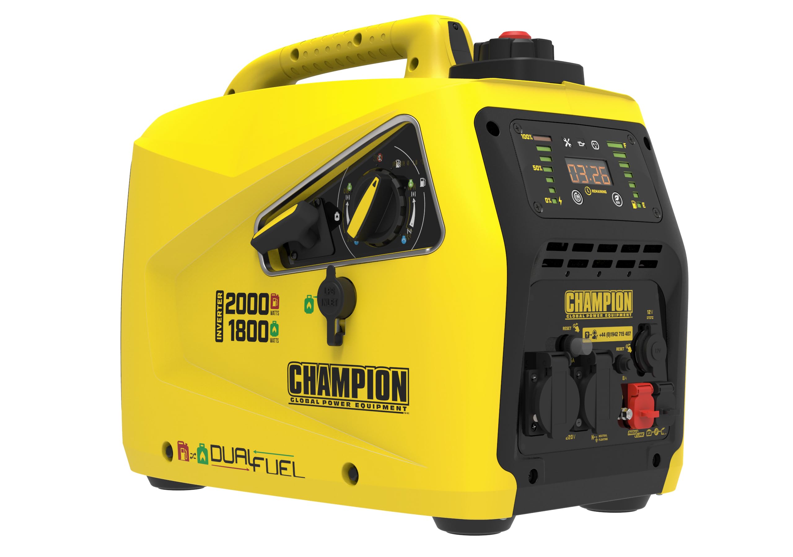 Champion Power Equipment Petrol + Gas Power Generator (2000 Watt, Power Inverter, Generator with LED Display, Dual Fuel, Extremely Quiet) 8200i-E-DF-EU, Yellow