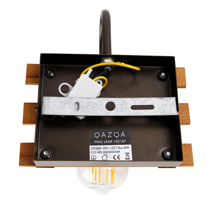 Industriële wandlamp zwart met hout - Paleta Mai