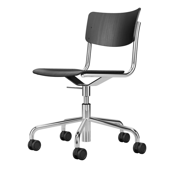 Thonet - S 43 DR Bürostuhl Fünfsterngestell mit Rollen, Chrom / Buche schwarz gebeizt