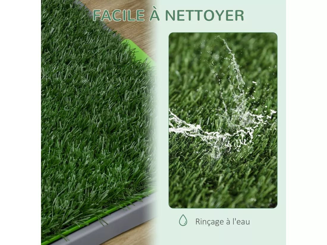 Toilette pour chien litière avec 2 tapis en gazon artificiel avec bac pour l'apprentissage de la propreté à l'intérieur et à l'extérieur, tapis d'entraînement pour Animaux, 67 x 41 cm