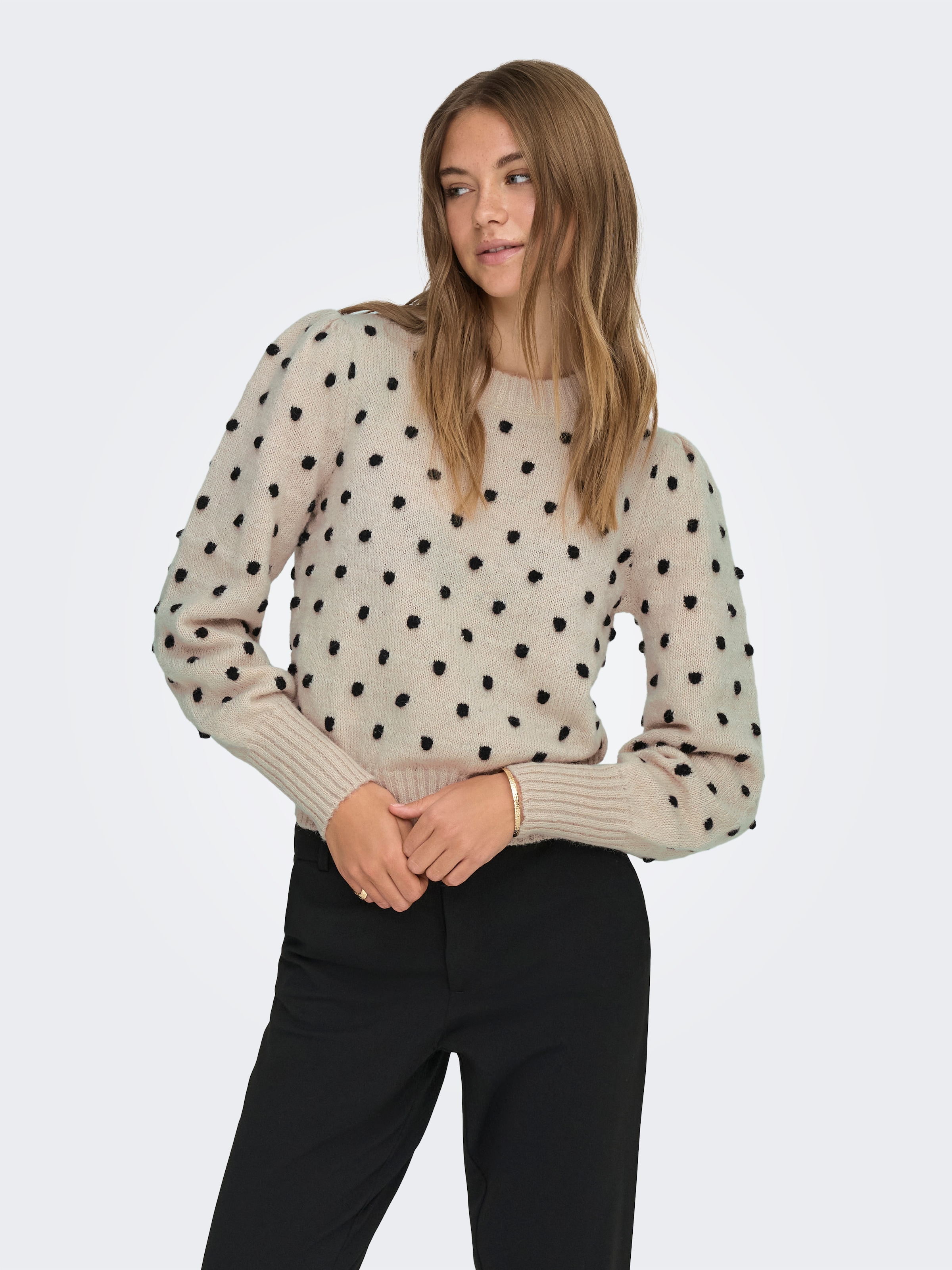 JDY Rundhalspullover »JDYSIGRID LIFE L/S ON PUFF PULL KNT NOOS«, in gepunkteter Optik