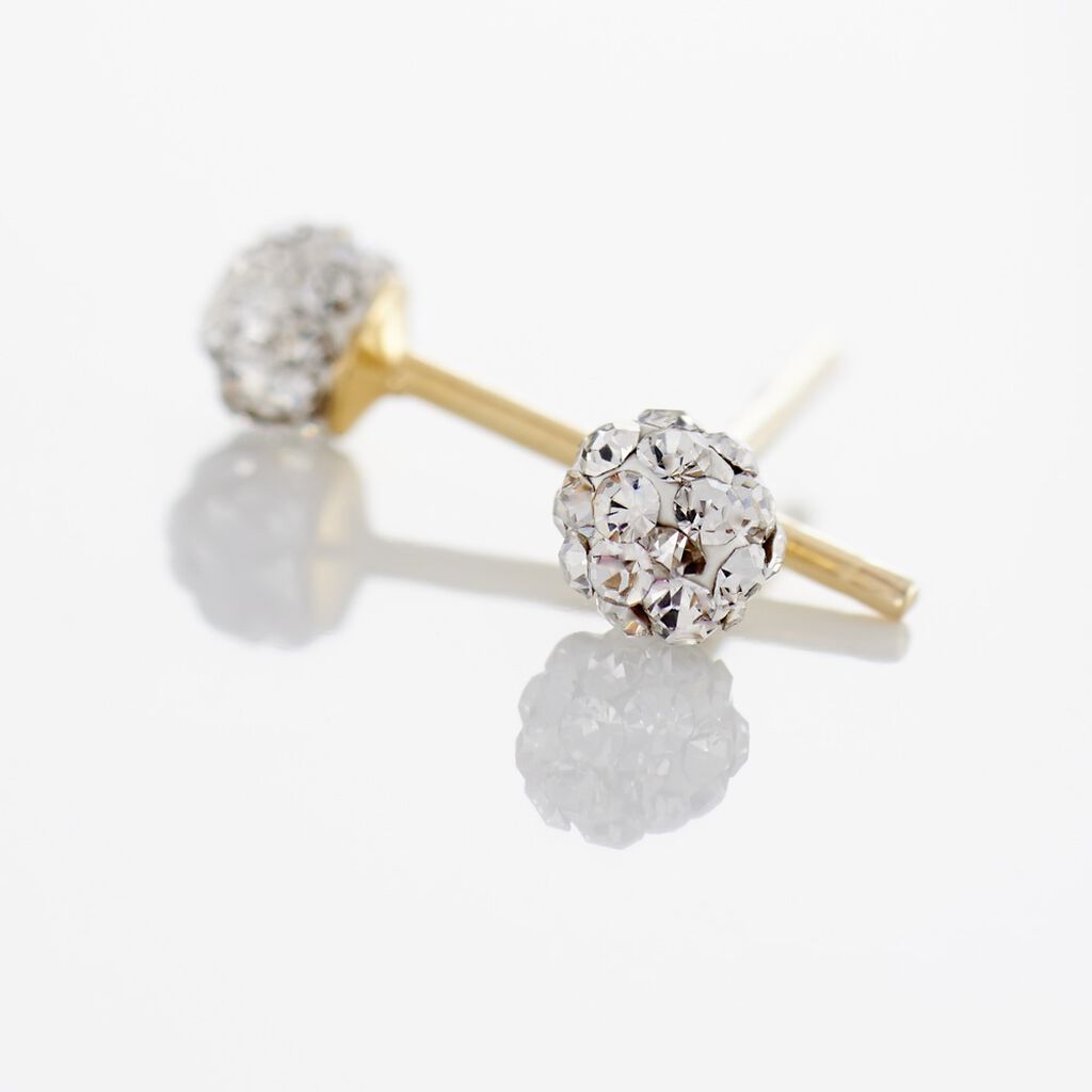 Boucles D'oreilles Puces Fidelia Boule Or Jaune Boules Cristal