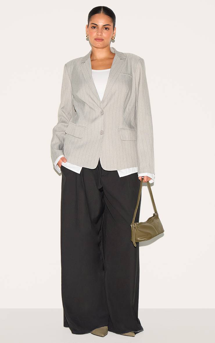 Gris Clair Blazer Grande Taille À Rayures Tennis Avec Détail Chemise