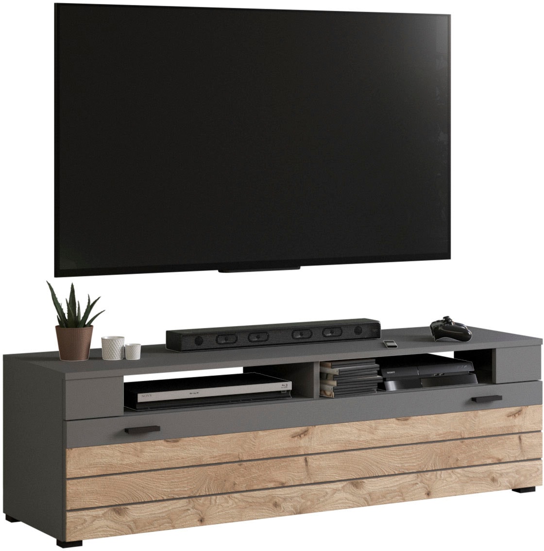 INOSIGN Lowboard »Aalborg, Breite 140 cm, 1 Klappe, 2 offene Fächer, Metallgriffe« TV-Möbel, TV-Schrank, TV-Lowboard, Mediaboard, Wohnmöbel