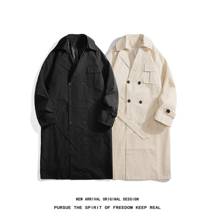 FORSETI - Lange trenchcoat met reverskraag en dubbele rij knopen