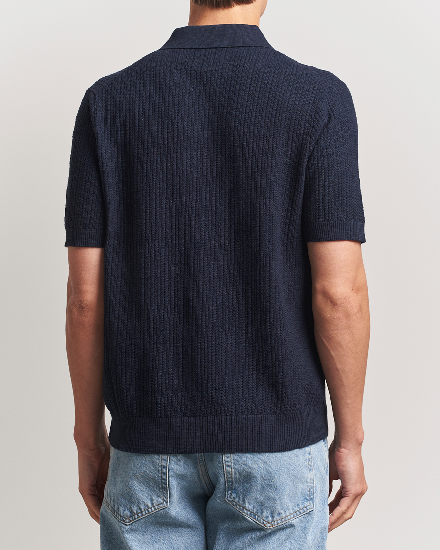 NN07 Nolan Knitted Short Sleeve Shirt Navy Blue