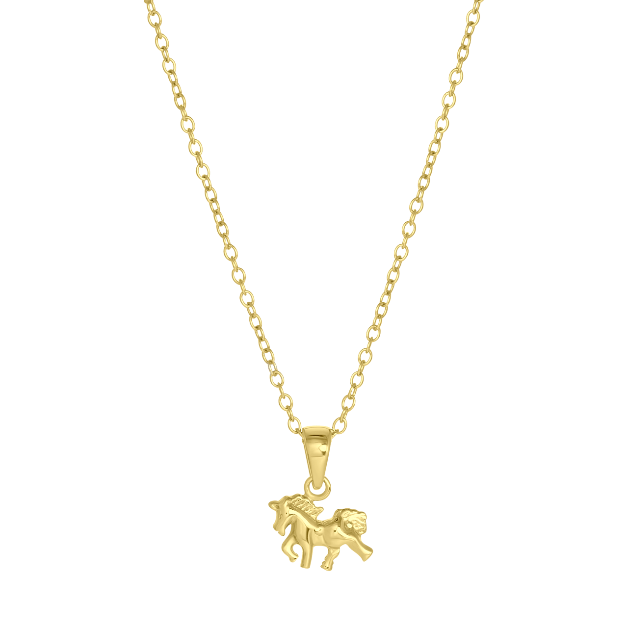 Zilveren goldplated kinderketting hanger paard
