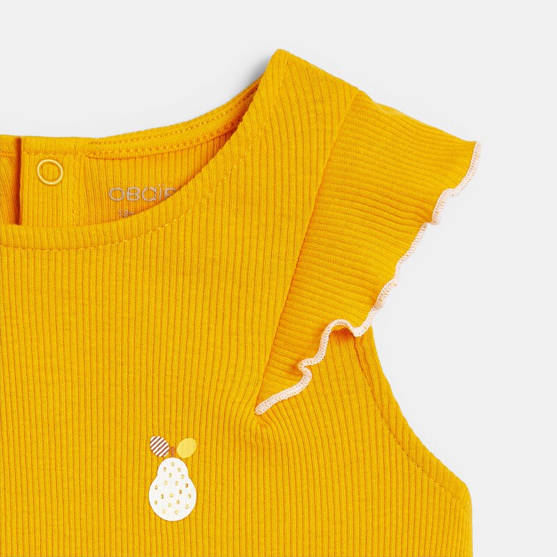 Débardeur maille côtelée à volants jaune bébé fille Jaune