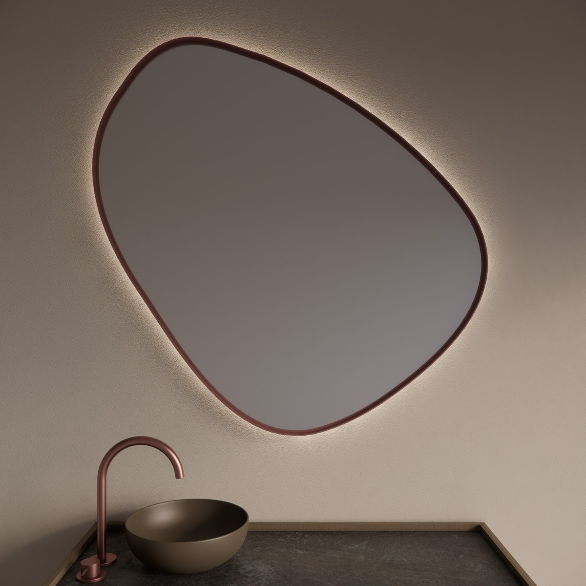 Gliss Design Fenix spiegel met LED-verlichting organisch 120cm rosé koper