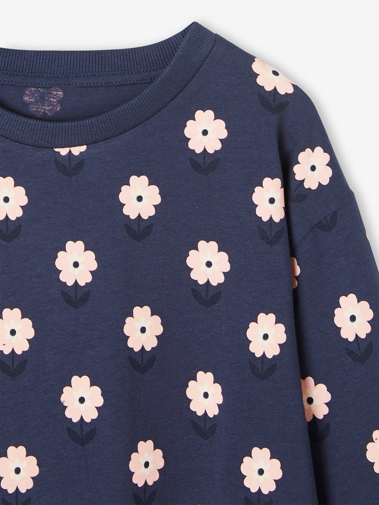Camiseta listrada azul de manga comprida para meninas