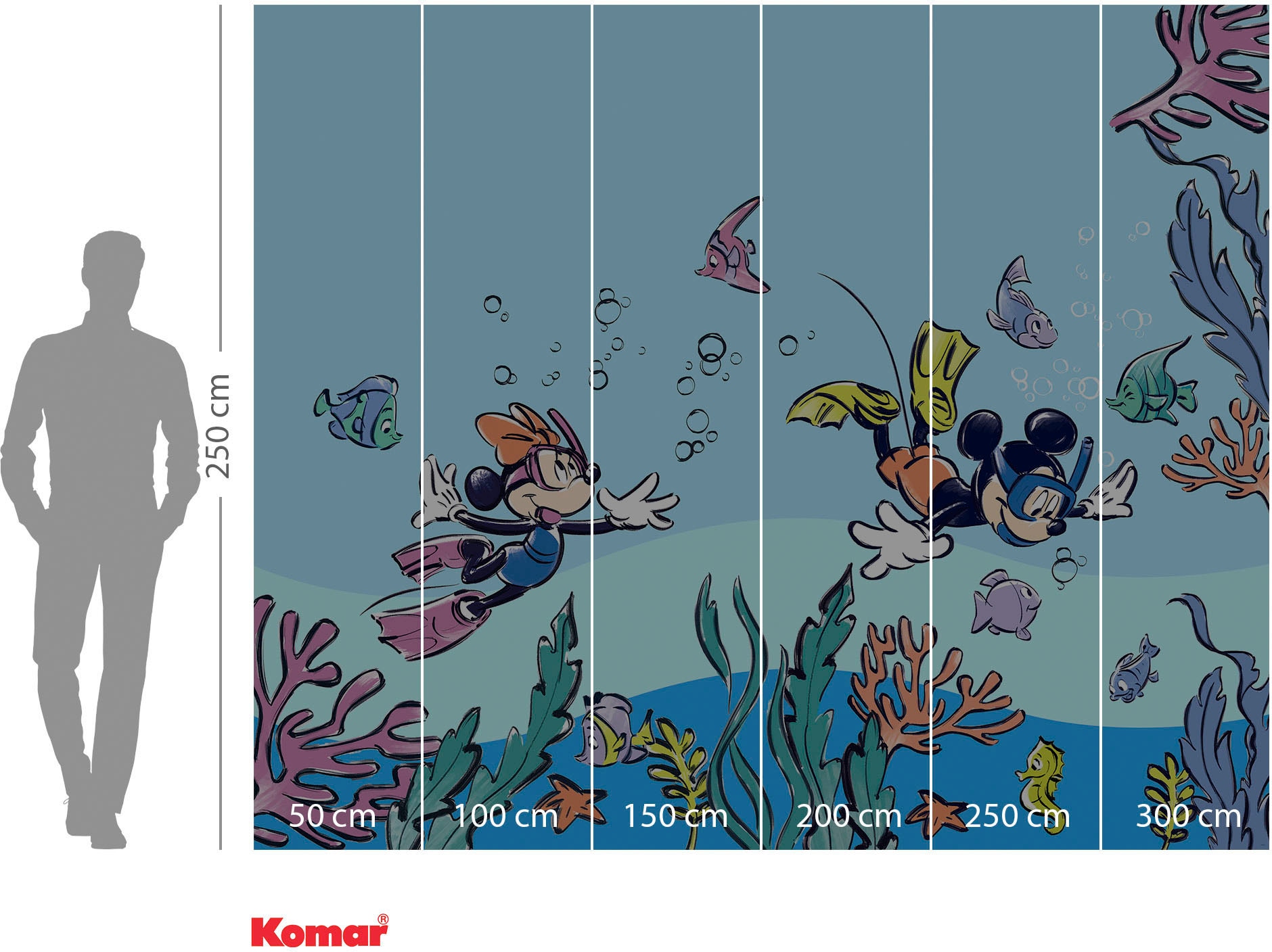 Komar Fototapete »Digitaldruck Vlies -  Mickey & Minnie Coral Reef - Grösse 300 x 250 cm« bedruckt glatt Kinderzimmer