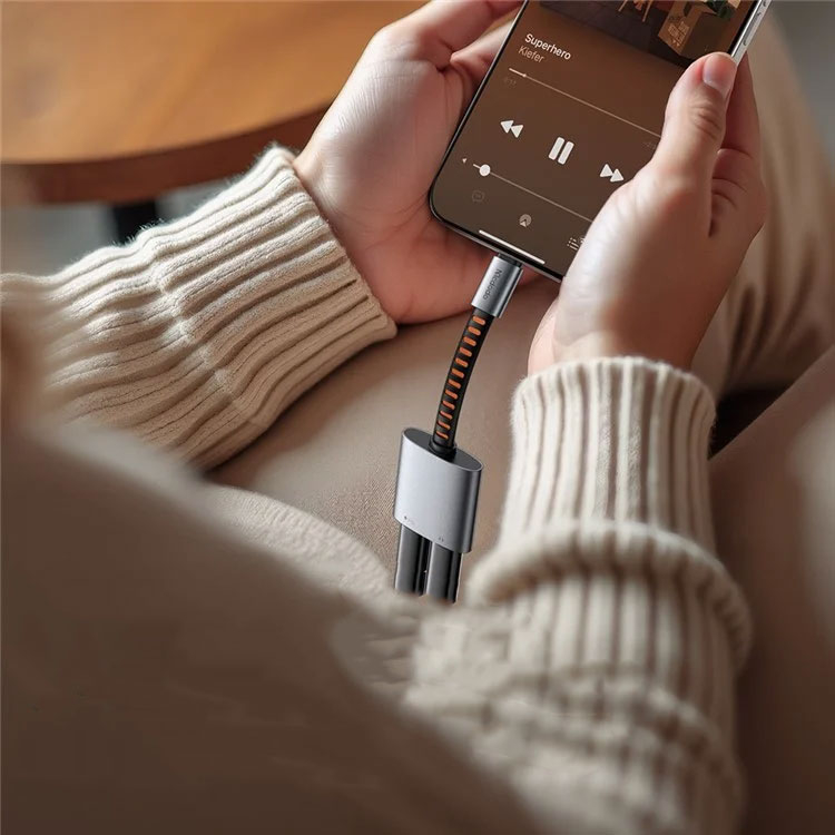 (10cm) 2in1 USB C auf Dual USB C Kabel Adapter mit Kopfhörer und Ladeanschluss PD (60W) - Grau