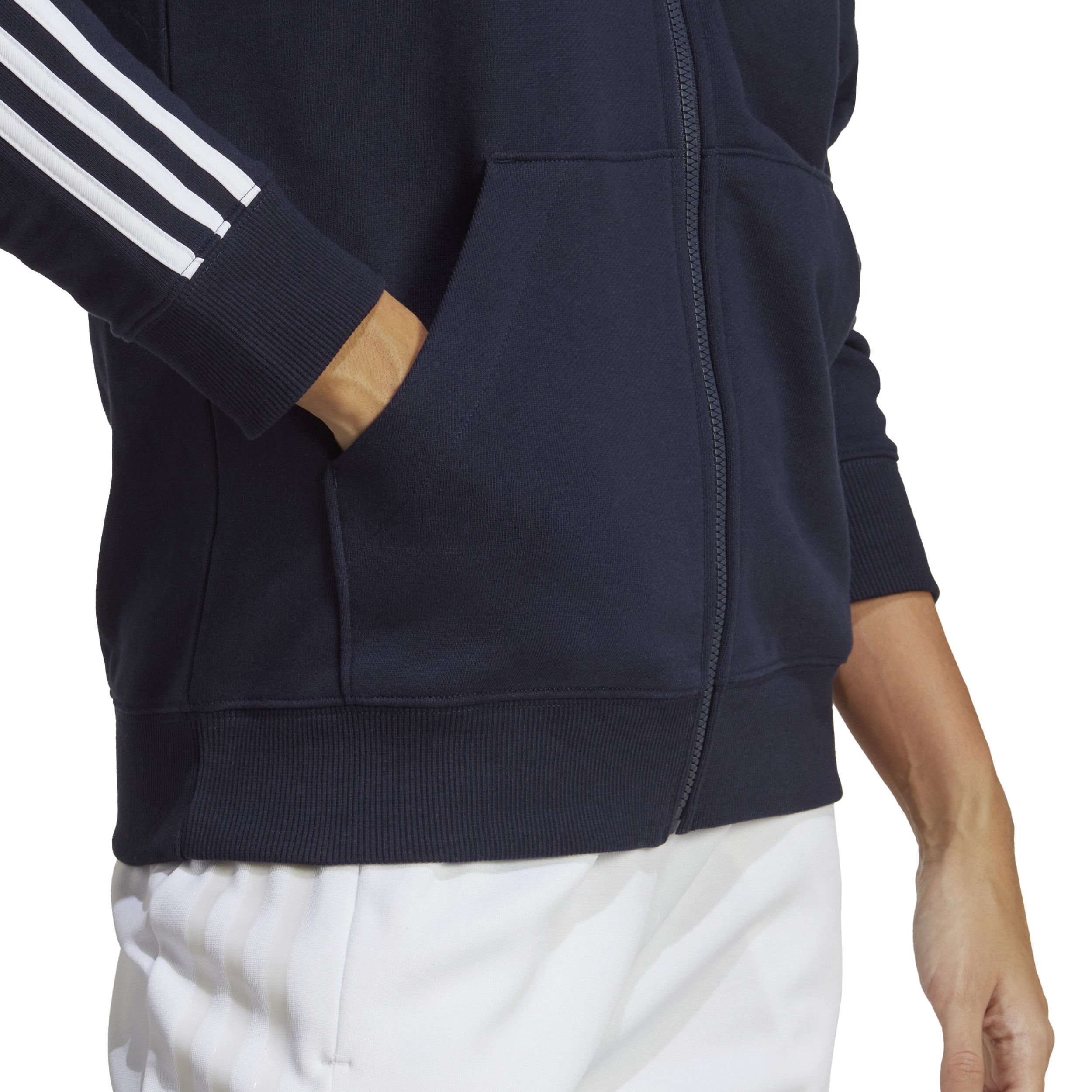 adidas 3 Stripes French Terry Gilet En Coton Femmes - Bleu Foncé , Blanc