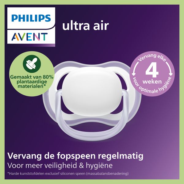 Philips Avent Ultra Air Fopspeen - 0-6 Mnd - 2 Stuks - Plant-based - Glow In The Dark
