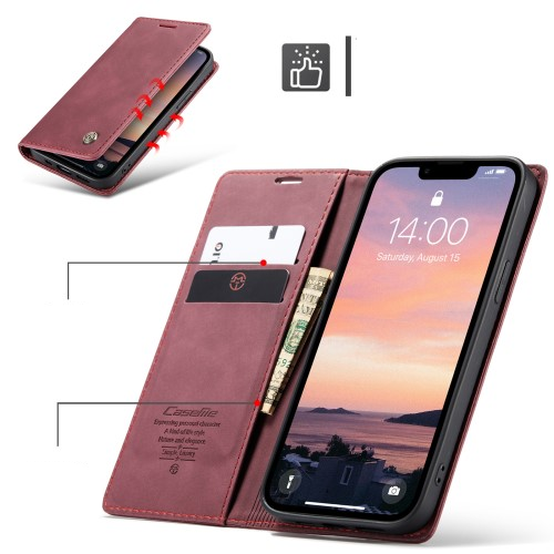 iPhone 16e Leder Tasche Flip Wallet Etui mit Kartenfächern - Rot