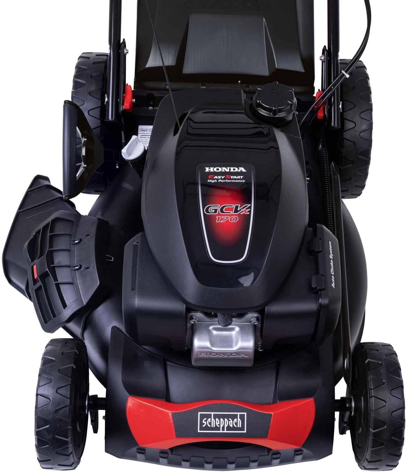 Scheppach Benzin-Rasenmäher MS170-51H | Schnittbreite 51 cm | 6in1, 3,4 kW / 4,56 PS 4-Takt Benzinmotor Honda | 6-Fach Schnitthöhenverstellung | 60 L Fangbox
