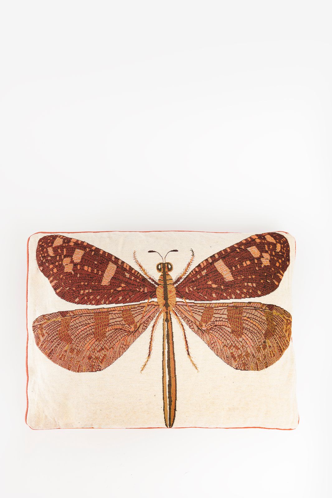 Oranje jacquard kussen dragonfly