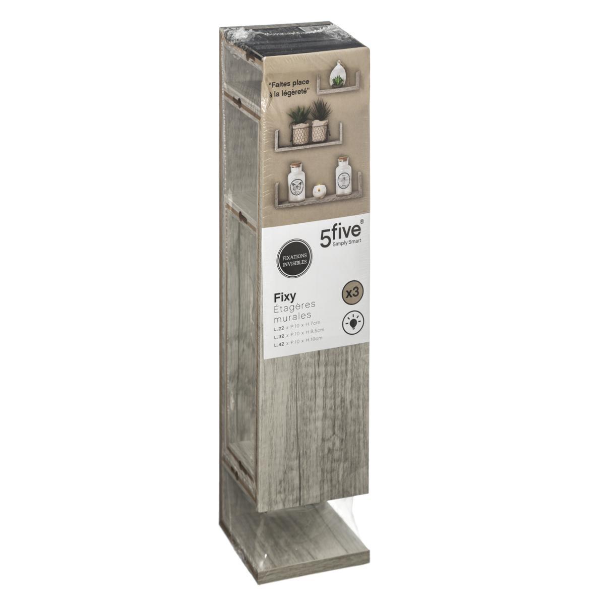 ETAGERE MURALE BORD CHENE GRIS X3 PIECES