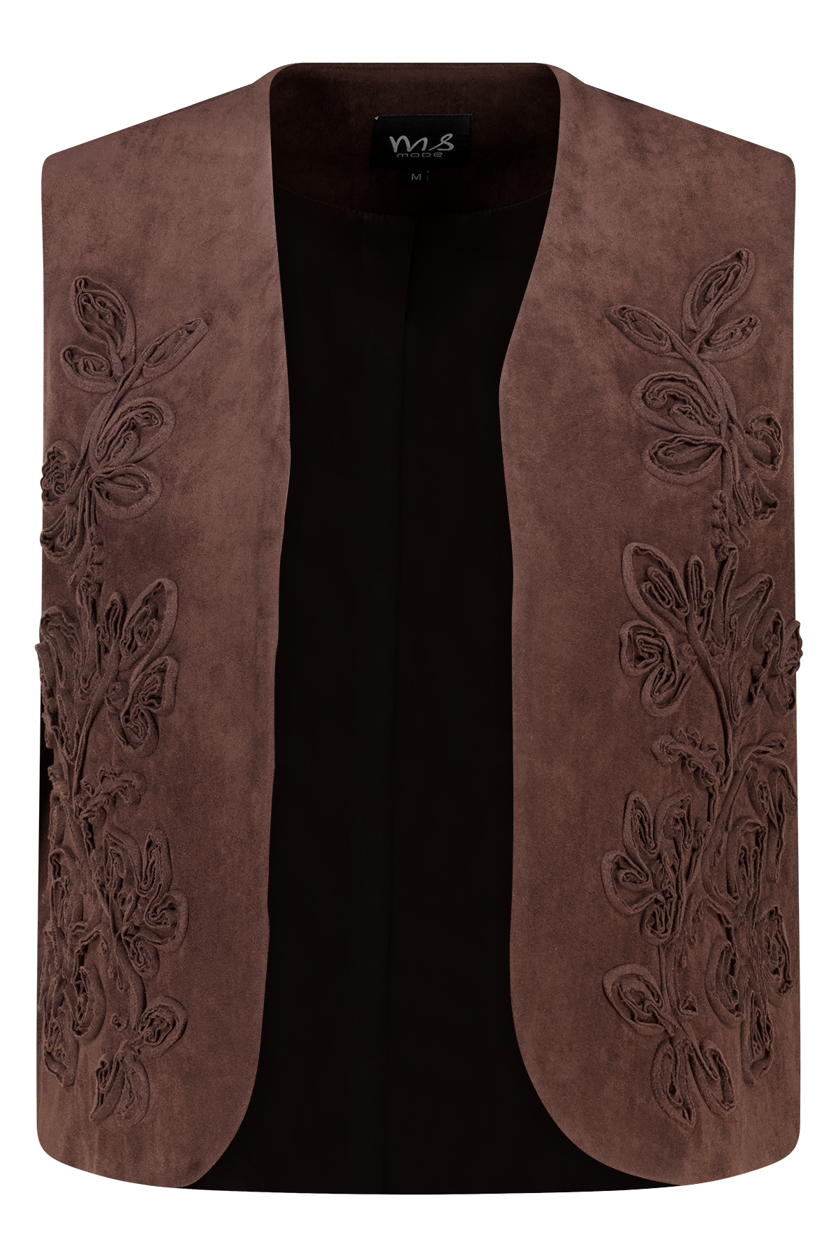 Gilet in suède look met broderie Donker bruin